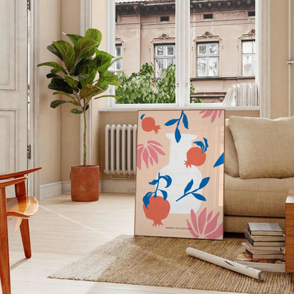 space stunning botanical poster vibrant orange blue hues artwork perfect touch nature room gift print available various sizes A4 cm A0 wall elegant botan